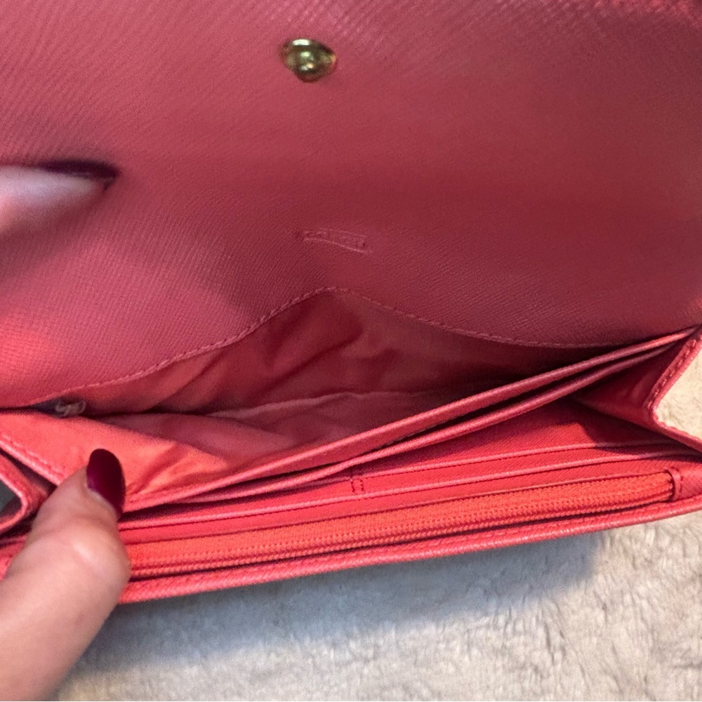 COACH Peyton Signature Slim Envelope Wallet Khaki Tan Coral Pink Canvas Leather - Picture 12 of 16